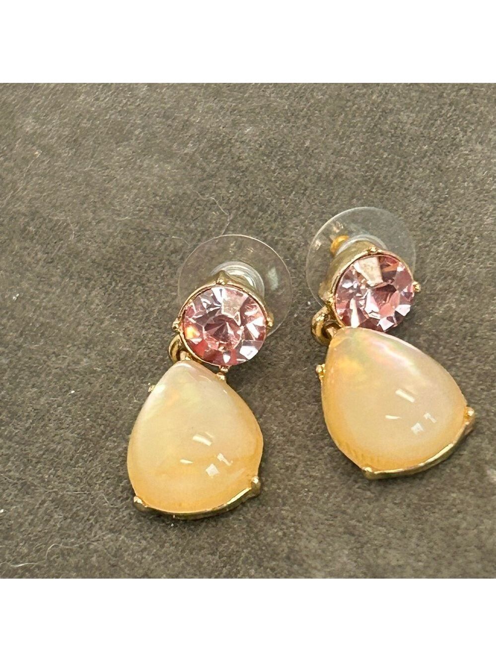 Pink crystal rhinestone cream pearlescent Teardop dangling earrings